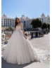 Beaded White Lace Tulle Wedding Dress With Long Train